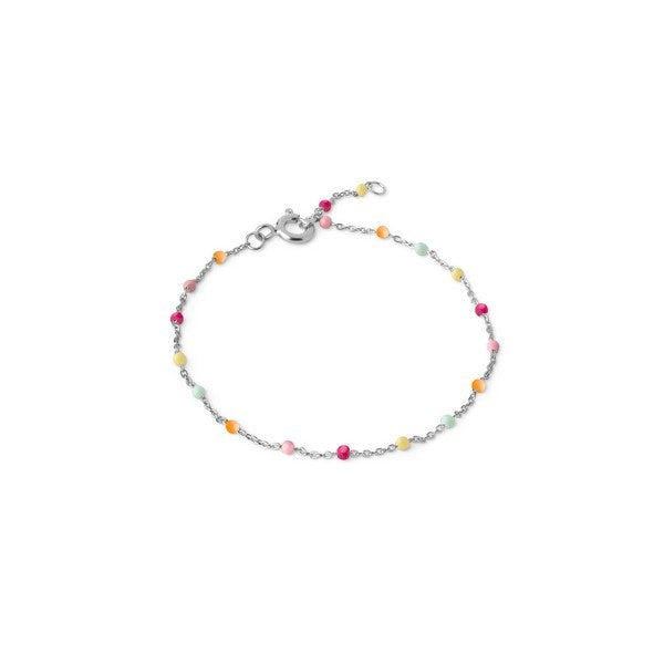 LOLA RAINBOW armbånd i sterlingsølv fra Enamel Copenhagen med farvede emaljedetaljer i regnbuens farver, justerbart 15,5–17,5 cm.